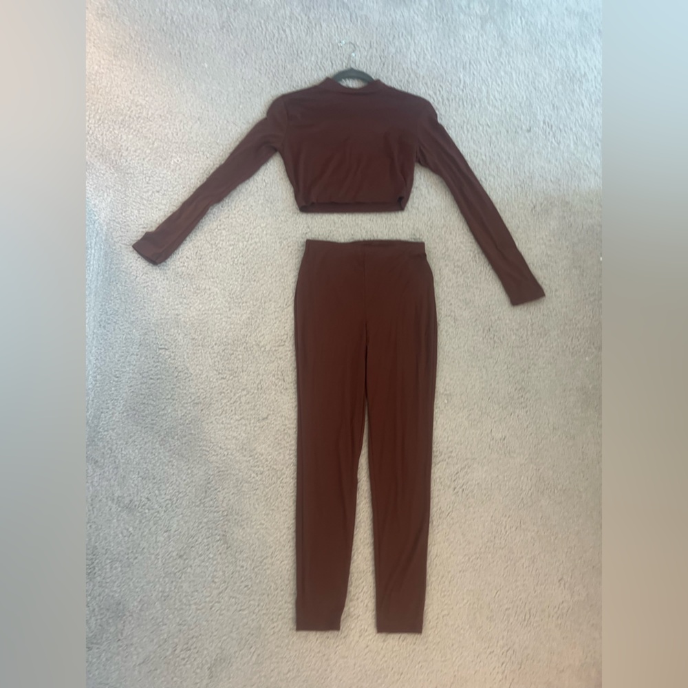 Fashion Nova Soft Brown Pants & Crop Top Set